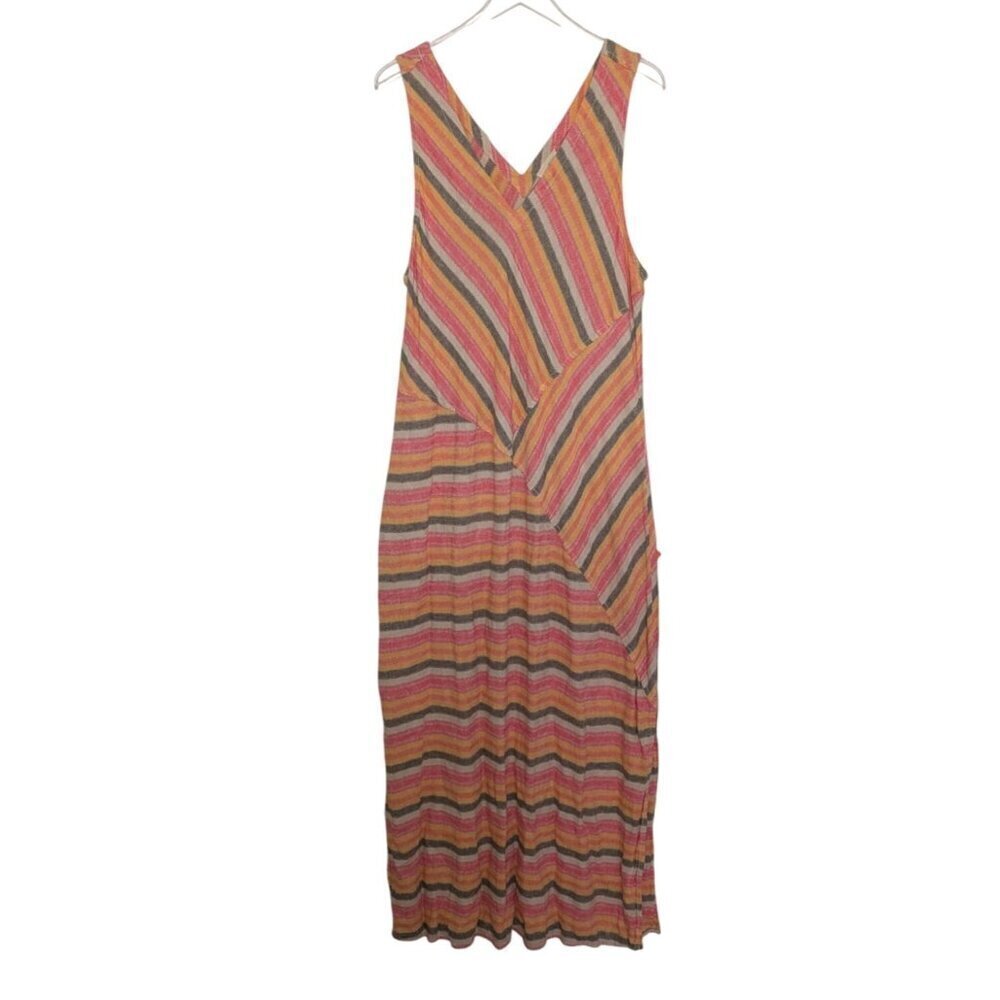 Caslon Stripe Maxi Dress Womens Size XXL Linen Blend Sleeveless V Neck Long